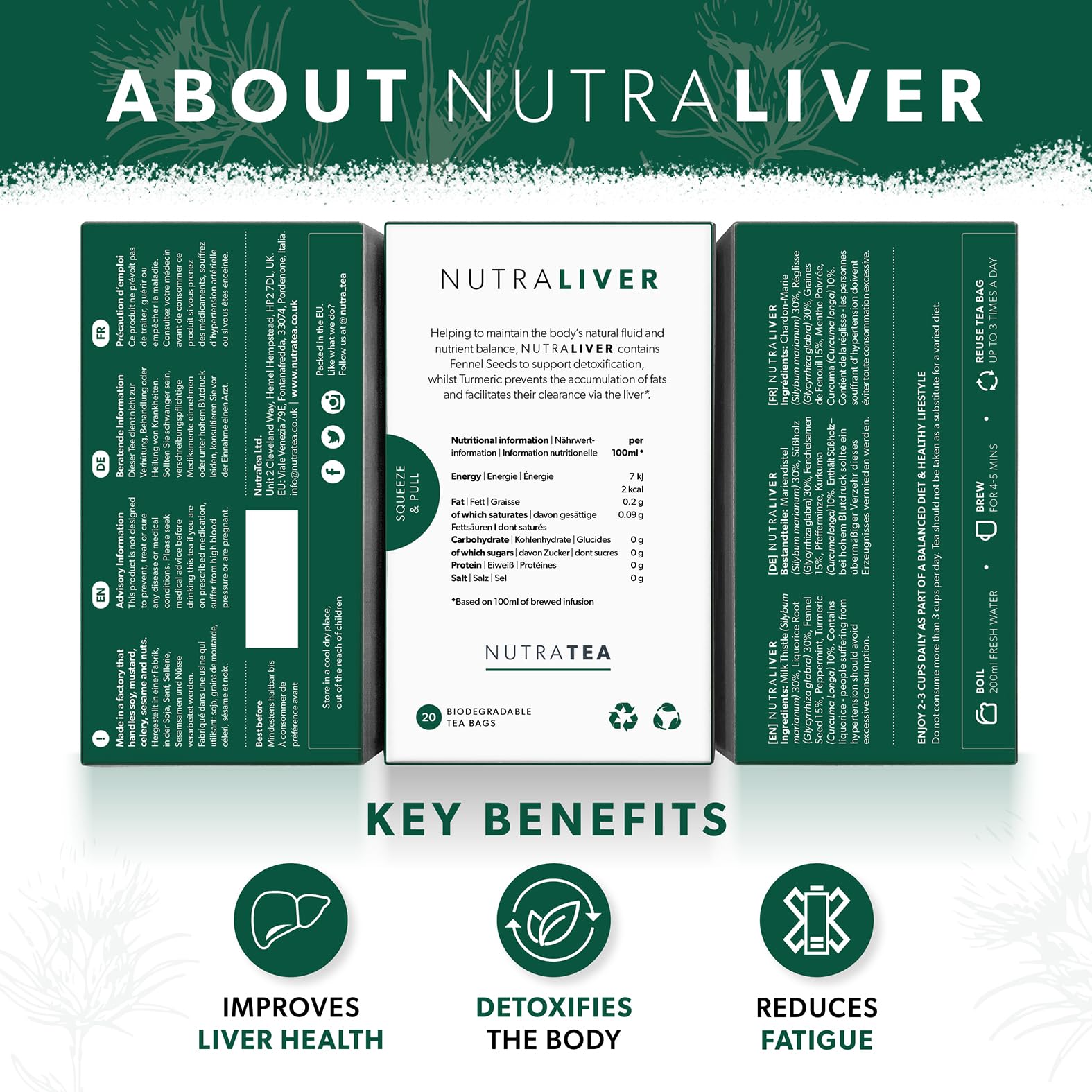 NUTRALIVER - Detox Tea for Liver Cleansing and Support - With Milk Thistle, Turmeric & Fennel - 20 Tea Bags - Herbal Tea by Nutra Tea - dailyvitalstore