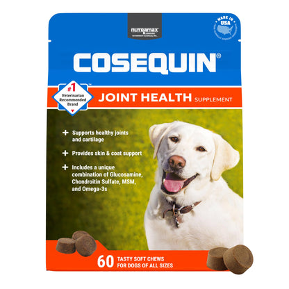 Nutramax Cosequin for Dogs Joint Health Supplement, Contains Glucosamine for Dogs, Chondroitin, MSM and Omega-3s, Supports Joint and Skin and Coat Health, Soft Chews, 60 Count - dailyvitalstore