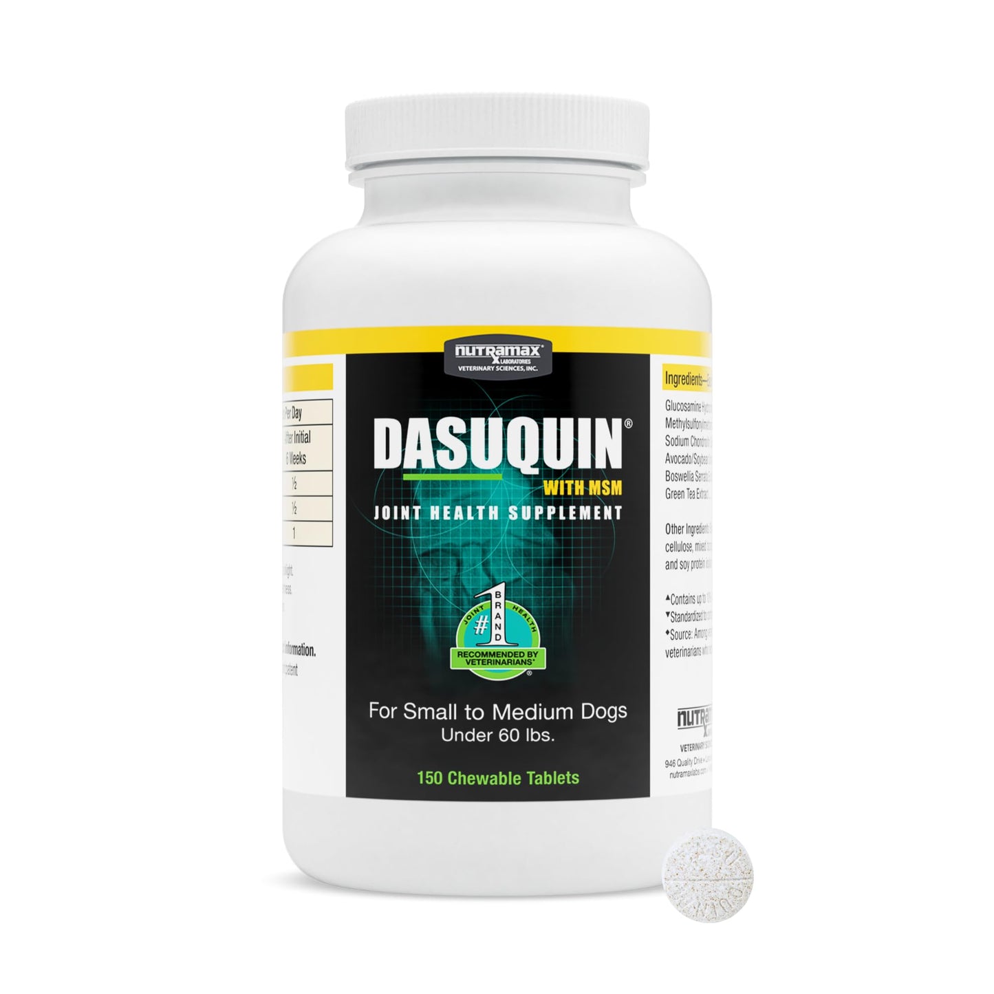 Nutramax Dasuquin for Small to Medium Dogs, Joint Health Supplement, Contains Glucosamine for Dogs, Plus Chondroitin, ASU, MSM and More, Supports Healthy Joints, Chewable Tablets, 150 Count - dailyvitalstore