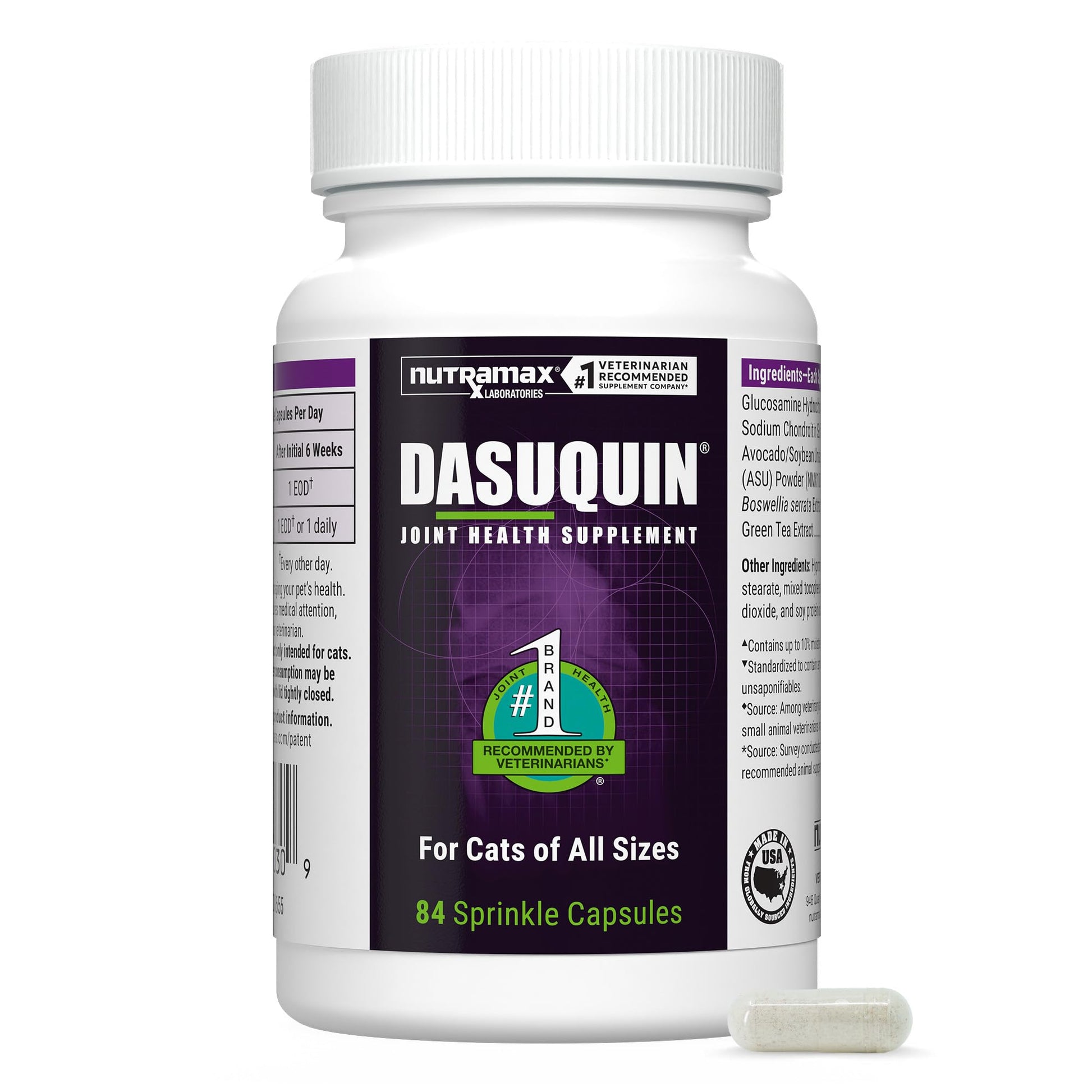 Nutramax Laboratories Dasuquin Joint Health Supplement for Cats - With Glucosamine, Chondroitin, ASU, Boswellia Serrata Extract, and Green Tea Extract, 84 Capsules - dailyvitalstore