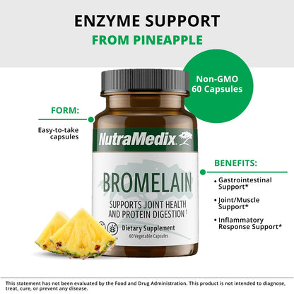 NutraMedix Bromelain Supplements - Proteolytic Enzymes from Pineapple Stems + Bromelain 1,000mg - Designed to Offer Digestion, Exercise and Joint Support - Gluten, Soy and Dairy-Free (60 Capsules) - dailyvitalstore