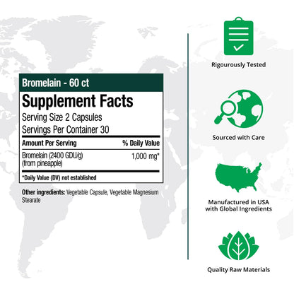 NutraMedix Bromelain Supplements - Proteolytic Enzymes from Pineapple Stems + Bromelain 1,000mg - Designed to Offer Digestion, Exercise and Joint Support - Gluten, Soy and Dairy-Free (60 Capsules) - dailyvitalstore