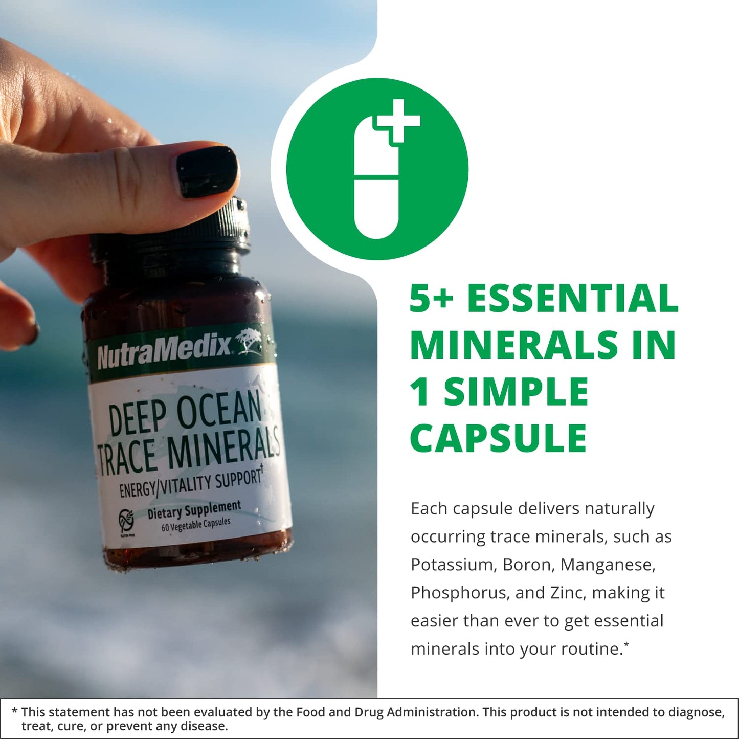 NutraMedix Deep Ocean Trace Minerals 1,000mg - Mineral & Energy Supplements - Magnesium, Zinc, Potassium, Boron, Phosphorus & Manganese - dailyvitalstore