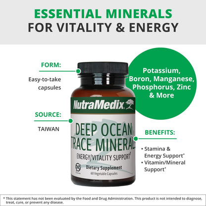 NutraMedix Deep Ocean Trace Minerals 1,000mg - Mineral & Energy Supplements - Magnesium, Zinc, Potassium, Boron, Phosphorus & Manganese - dailyvitalstore