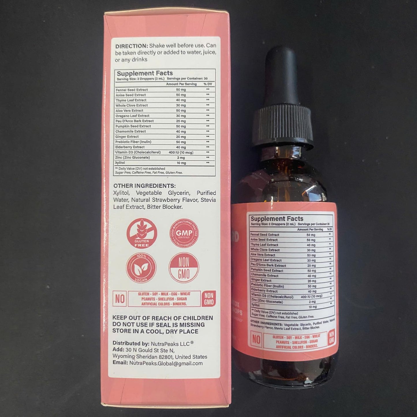 NutraPeaks Kids Liquid Botanical Drops – Natural Blend with Prebiotics, Chamomile, Ginger & Elderberry – Sugar-Free, Alcohol-Free, Non-GMO – 2 fl oz - dailyvitalstore