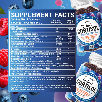 NutraPep Cortisol Gummies for Women Men - 13-in-1 High Cortisol Reducer with Ashwagandha Magnesium L-theanine Rhodiola Rosea - Daily Cortisol Detox Manager for Stress Focus Support - Vegan Sugar Free - dailyvitalstore