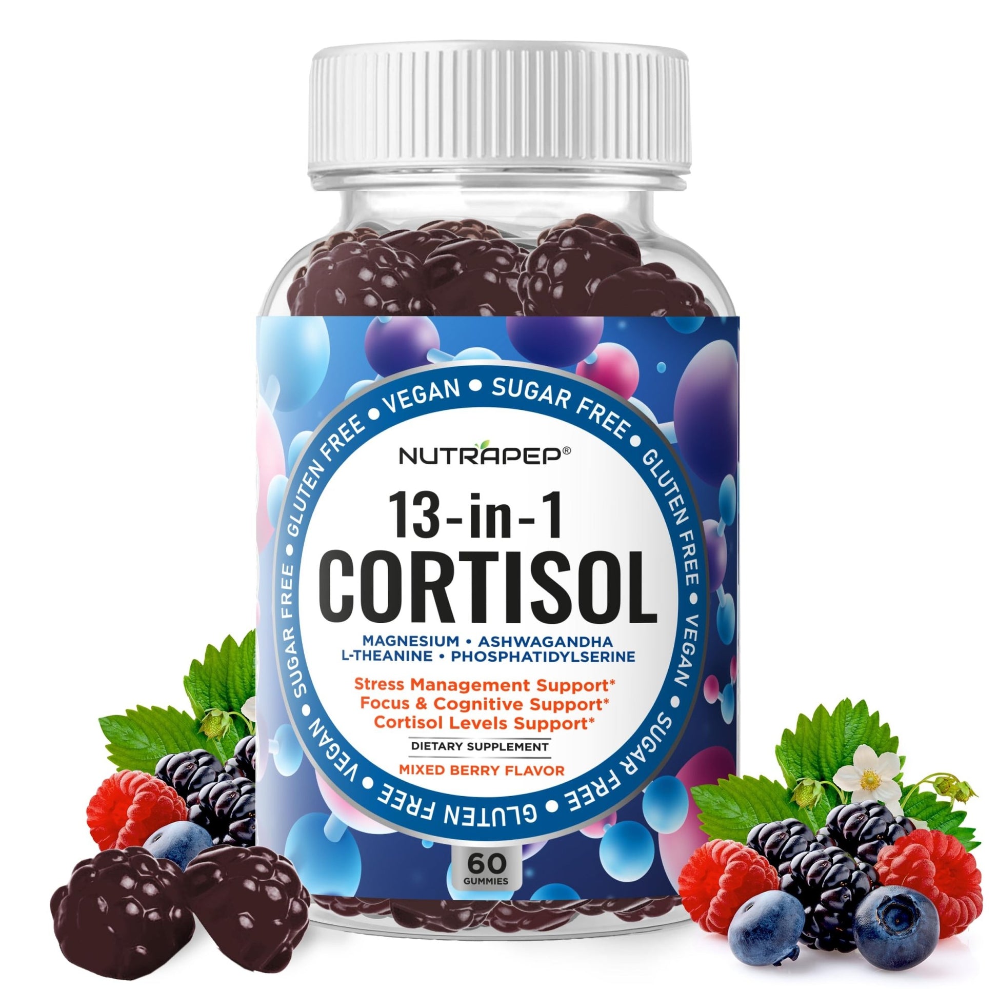 NutraPep Cortisol Gummies for Women Men - 13-in-1 High Cortisol Reducer with Ashwagandha Magnesium L-theanine Rhodiola Rosea - Daily Cortisol Detox Manager for Stress Focus Support - Vegan Sugar Free - dailyvitalstore