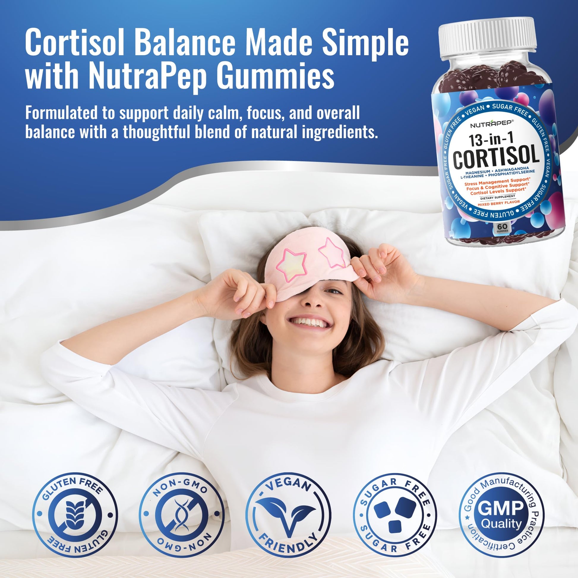 NutraPep Cortisol Gummies for Women Men - 13-in-1 High Cortisol Reducer with Ashwagandha Magnesium L-theanine Rhodiola Rosea - Daily Cortisol Detox Manager for Stress Focus Support - Vegan Sugar Free - dailyvitalstore