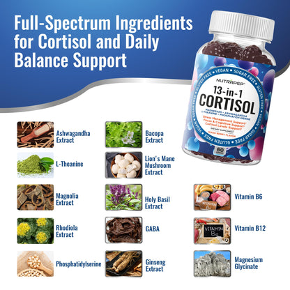 NutraPep Cortisol Gummies for Women Men - 13-in-1 High Cortisol Reducer with Ashwagandha Magnesium L-theanine Rhodiola Rosea - Daily Cortisol Detox Manager for Stress Focus Support - Vegan Sugar Free - dailyvitalstore