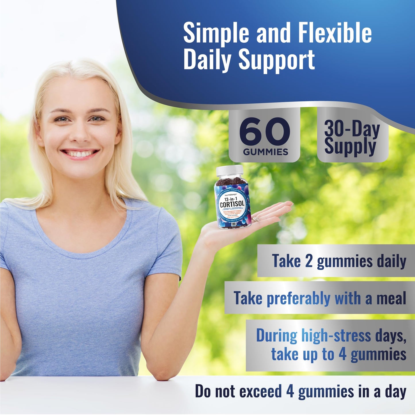 NutraPep Cortisol Gummies for Women Men - 13-in-1 High Cortisol Reducer with Ashwagandha Magnesium L-theanine Rhodiola Rosea - Daily Cortisol Detox Manager for Stress Focus Support - Vegan Sugar Free - dailyvitalstore