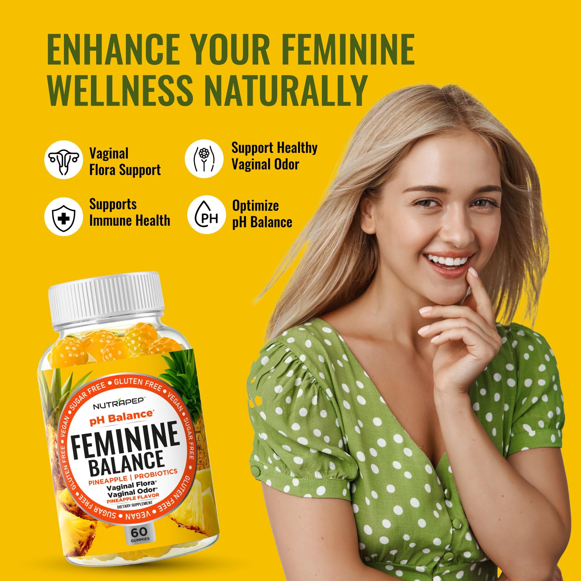 NutraPep Feminine Balance Probiotics Gummies for Women - Vaginal Health & Women's pH Balance Natural Gummy Supplement with Cranberry Pineapple Powder - Sugar Free Gluten Free Vegan (Pack of 2) - dailyvitalstore