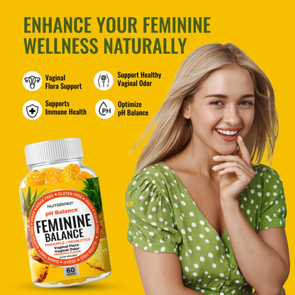 NutraPep Feminine Balance Probiotics Gummies for Women - Vaginal Health & Women's pH Balance Natural Gummy Supplement with Cranberry Pineapple Powder - Sugar Free Gluten Free Vegan (Pack of 2) - dailyvitalstore