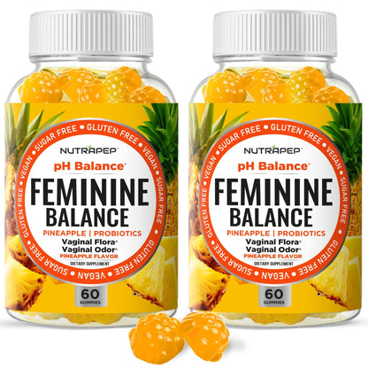 NutraPep Feminine Balance Probiotics Gummies for Women - Vaginal Health & Women's pH Balance Natural Gummy Supplement with Cranberry Pineapple Powder - Sugar Free Gluten Free Vegan (Pack of 2) - dailyvitalstore
