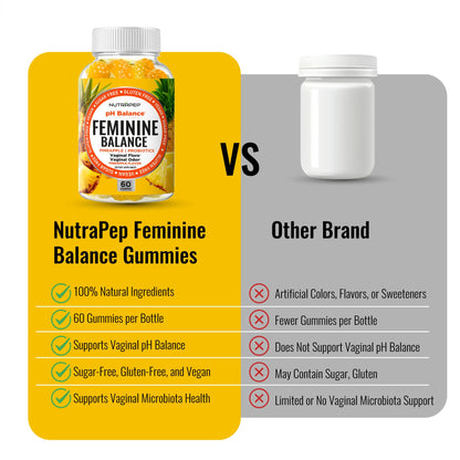 NutraPep Feminine Balance Probiotics Gummies for Women - Vaginal Health & Women's pH Balance Natural Gummy Supplement with Cranberry Pineapple Powder - Sugar Free Gluten Free Vegan (Pack of 2) - dailyvitalstore