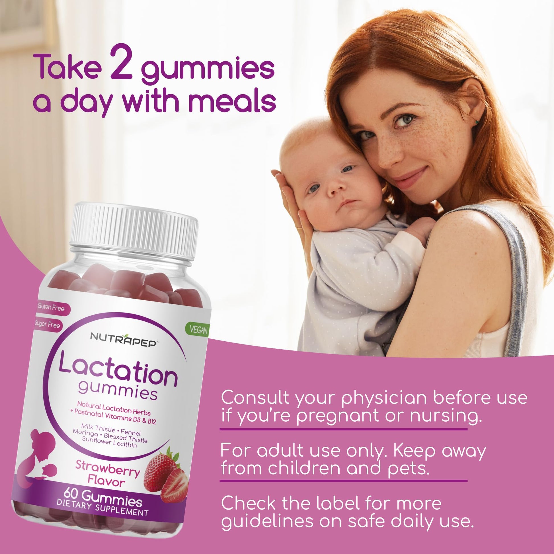 NutraPep Lactation and Postnatal Support Gummies - Milk Production Supply Increase Supplements for Breastfeeding Women - with Vitamins D3 B12 Milk Thistle Fennel - dailyvitalstore