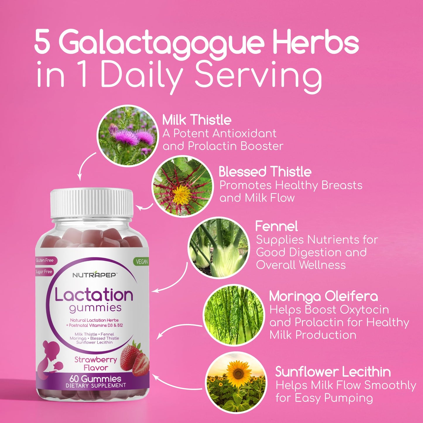 NutraPep Lactation and Postnatal Support Gummies - Milk Production Supply Increase Supplements for Breastfeeding Women - with Vitamins D3 B12 Milk Thistle Fennel - dailyvitalstore