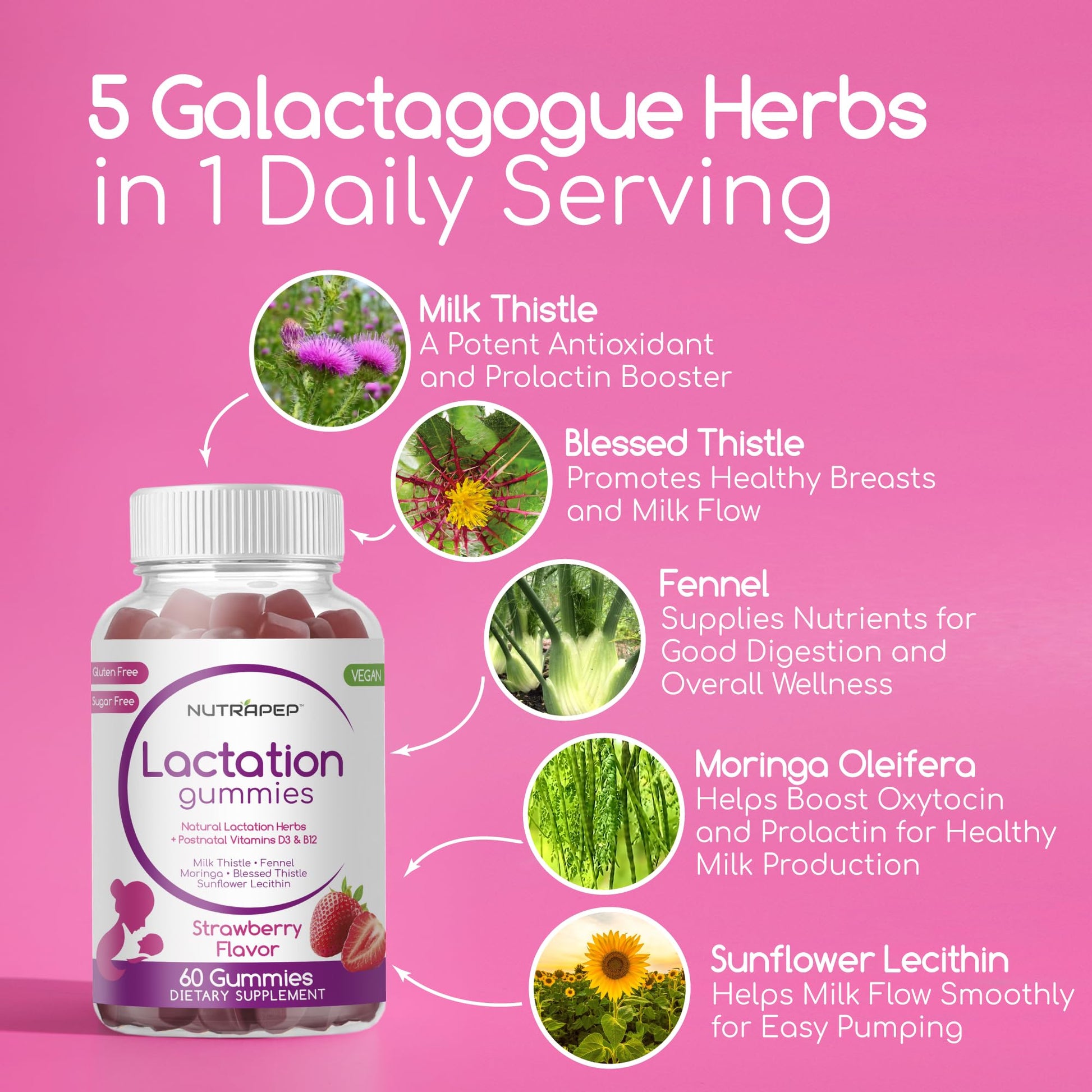 NutraPep Lactation and Postnatal Support Gummies - Milk Production Supply Increase Supplements for Breastfeeding Women - with Vitamins D3 B12 Milk Thistle Fennel - dailyvitalstore