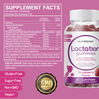 NutraPep Lactation and Postnatal Support Gummies - Milk Production Supply Increase Supplements for Breastfeeding Women - with Vitamins D3 B12 Milk Thistle Fennel - dailyvitalstore