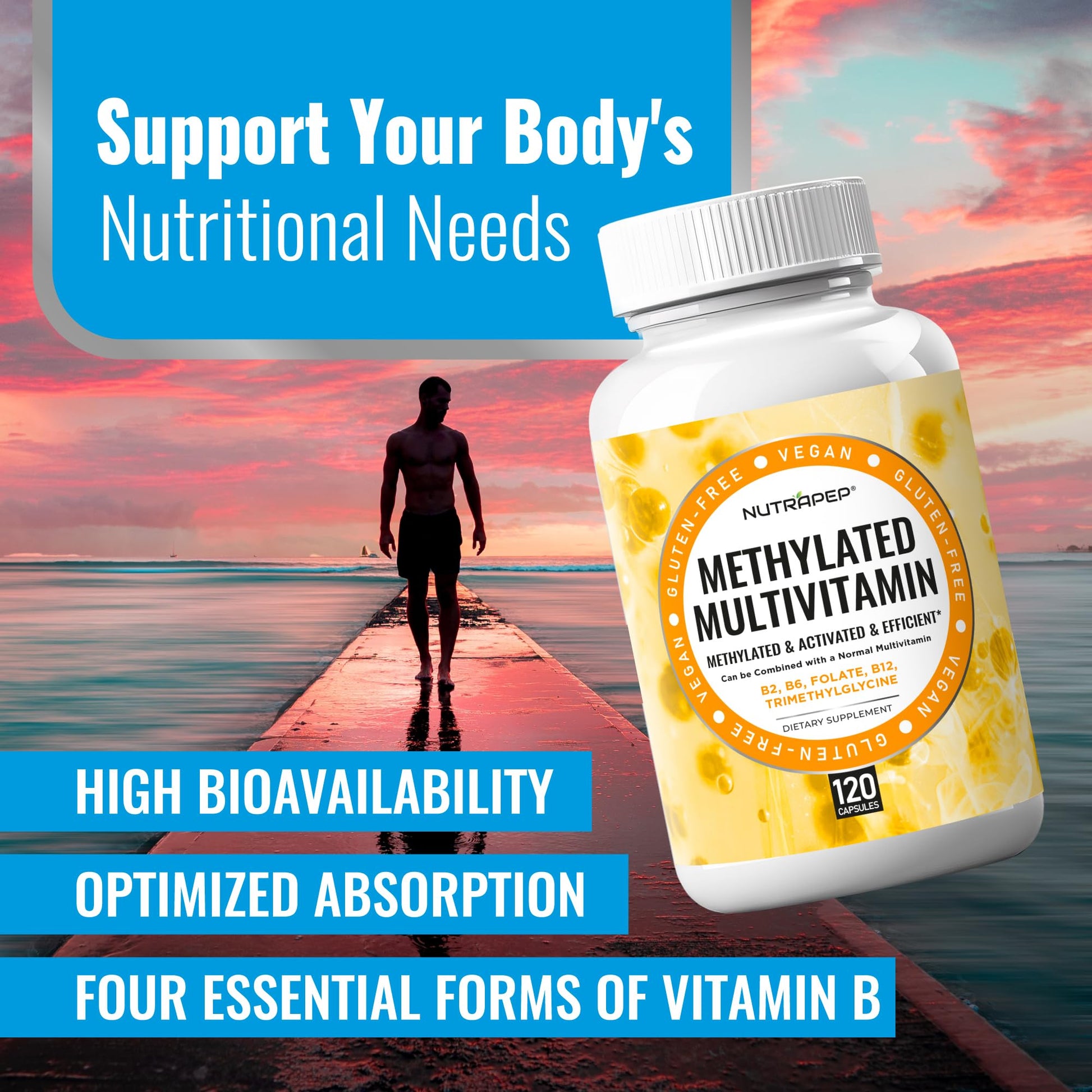 NutraPep Methylated Multivitamin for Men Women - 5-MTHF Riboflavin Vitamin B2 B6 B12 B Complex Trimethylglycine Methyl Folate L Methylfolate Capsules Supplement - dailyvitalstore