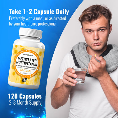 NutraPep Methylated Multivitamin for Men Women - 5-MTHF Riboflavin Vitamin B2 B6 B12 B Complex Trimethylglycine Methyl Folate L Methylfolate Capsules Supplement - dailyvitalstore