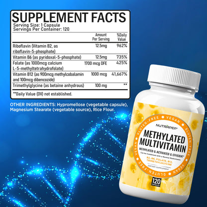 NutraPep Methylated Multivitamin for Men Women - 5-MTHF Riboflavin Vitamin B2 B6 B12 B Complex Trimethylglycine Methyl Folate L Methylfolate Capsules Supplement - dailyvitalstore