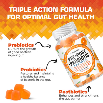 NutraPep Prebiotic Probiotic & Postbiotic Gummies for Women Men & Kids Children - High Potency 5 Billion CFU - Sugar-Free & Gluten 60 Count (Pack of 2) - dailyvitalstore