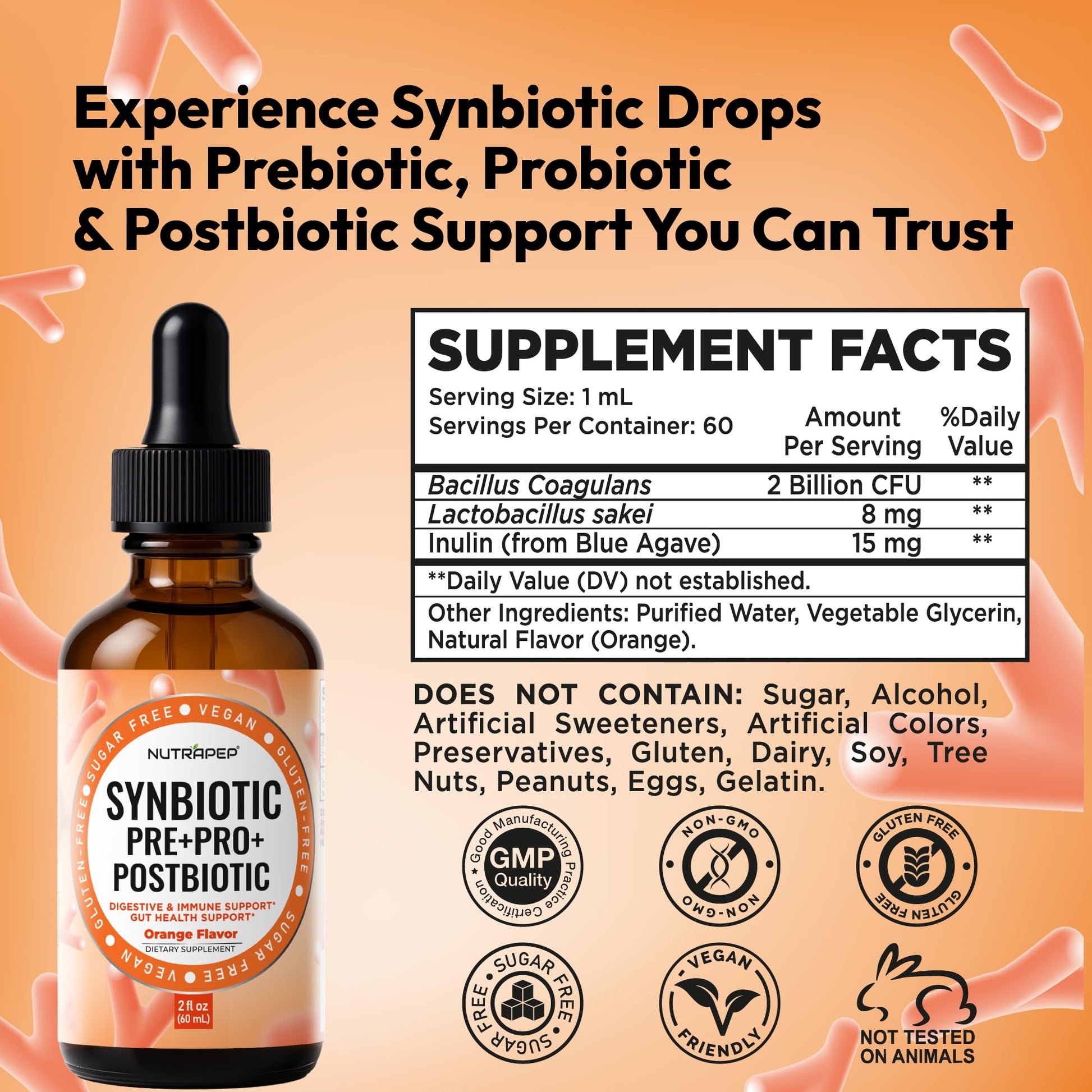NutraPep Synbiotic Liquid Drops - Probiotic Prebiotic & Postbiotic Supplement for Adults Kids Ages 4+ - Daily Synbiotic for Gut Health Digestive & Immune Support - dailyvitalstore