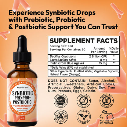 NutraPep Synbiotic Liquid Drops - Probiotic Prebiotic & Postbiotic Supplement for Adults Kids Ages 4+ - Daily Synbiotic for Gut Health Digestive & Immune Support - dailyvitalstore