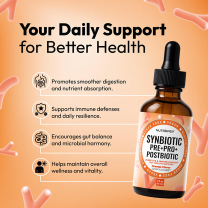 NutraPep Synbiotic Liquid Drops - Probiotic Prebiotic & Postbiotic Supplement for Adults Kids Ages 4+ - Daily Synbiotic for Gut Health Digestive & Immune Support - dailyvitalstore