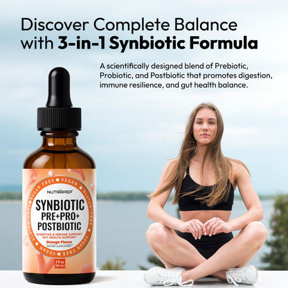 NutraPep Synbiotic Liquid Drops - Probiotic Prebiotic & Postbiotic Supplement for Adults Kids Ages 4+ - Daily Synbiotic for Gut Health Digestive & Immune Support - dailyvitalstore