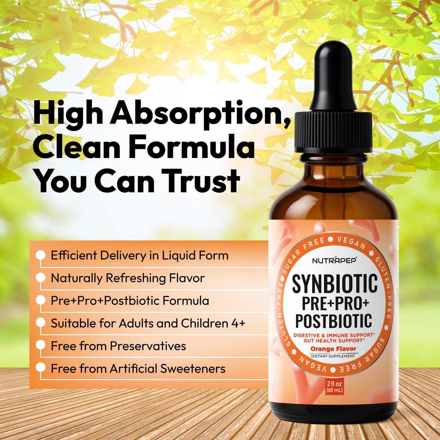 NutraPep Synbiotic Liquid Drops - Probiotic Prebiotic & Postbiotic Supplement for Adults Kids Ages 4+ - Daily Synbiotic for Gut Health Digestive & Immune Support - dailyvitalstore