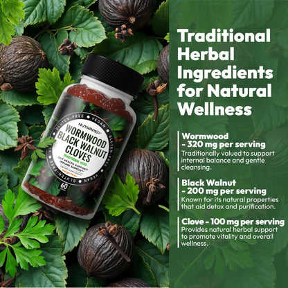 NutraPep Wormwood Black Walnut & Cloves Gummies - Gut Health Immune Support & Natural Detox Cleanse Traditional Herbal Supplement - Vegan Gluten-Free - dailyvitalstore
