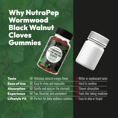 NutraPep Wormwood Black Walnut & Cloves Gummies - Gut Health Immune Support & Natural Detox Cleanse Traditional Herbal Supplement - Vegan Gluten-Free - dailyvitalstore