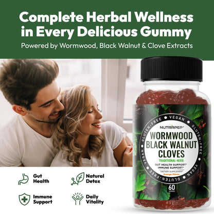 NutraPep Wormwood Black Walnut & Cloves Gummies - Gut Health Immune Support & Natural Detox Cleanse Traditional Herbal Supplement - Vegan Gluten-Free - dailyvitalstore