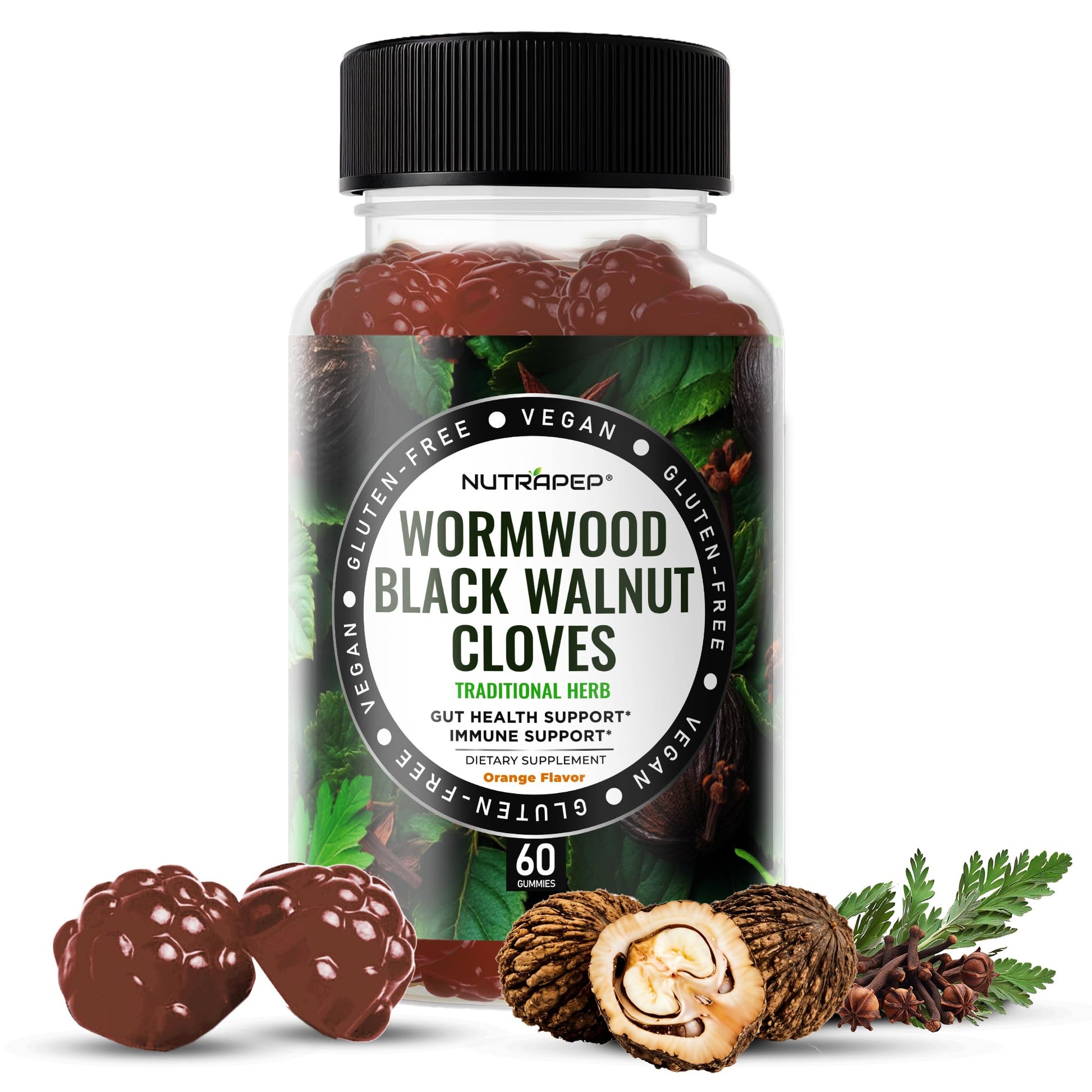 NutraPep Wormwood Black Walnut & Cloves Gummies - Gut Health Immune Support & Natural Detox Cleanse Traditional Herbal Supplement - Vegan Gluten-Free - dailyvitalstore