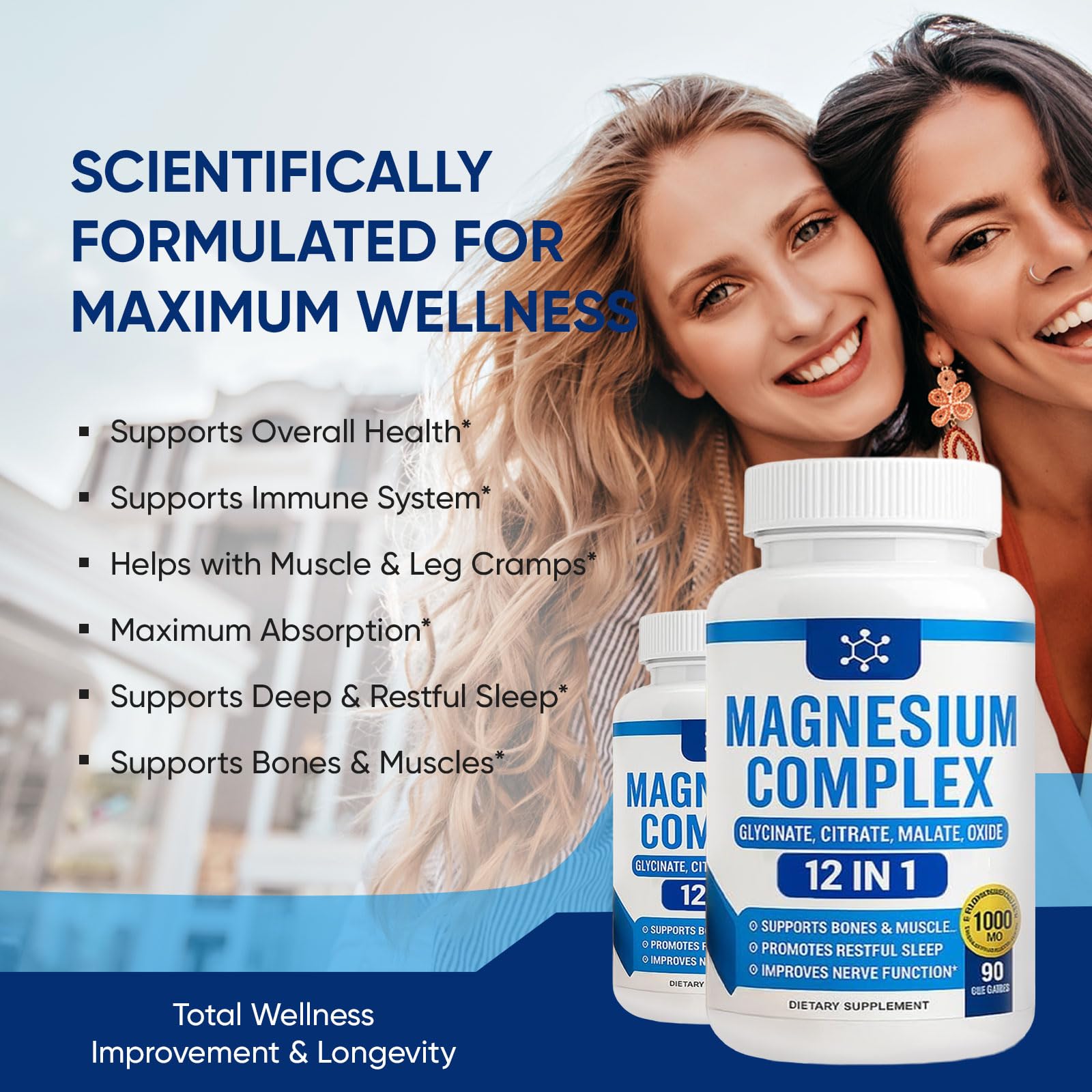 Nutrapure Magnesium Complex 7 Elemental Supplement - Magnesio Complex 1000mg Forms Including Glycinate, Citrate, Malate, Taurate Chelated | Energy Support | Vegan Non-GMO, 90 Capsules (2) - dailyvitalstore