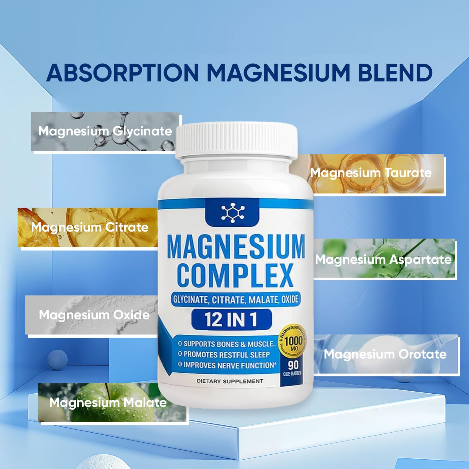 Nutrapure Magnesium Complex 7 Elemental Supplement - Magnesio Complex 1000mg Forms Including Glycinate, Citrate, Malate, Taurate Chelated | Energy Support | Vegan Non-GMO, 90 Capsules (2) - dailyvitalstore