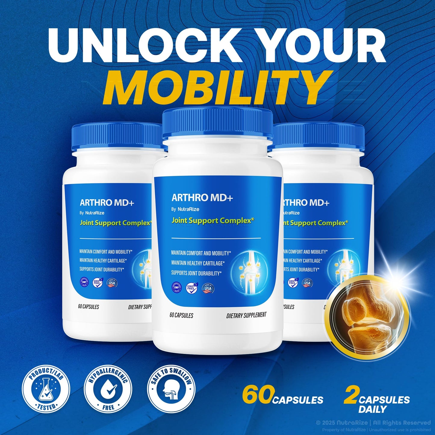 NutraRize (3 Pack) Arthro MD+ Capsules, Official Arthro MD Joint Support, All Natural Formula to Support Flexibility and Mobility, Premium Pills for Healthy Joints, Arthro M D Review (180 Capsules) - dailyvitalstore