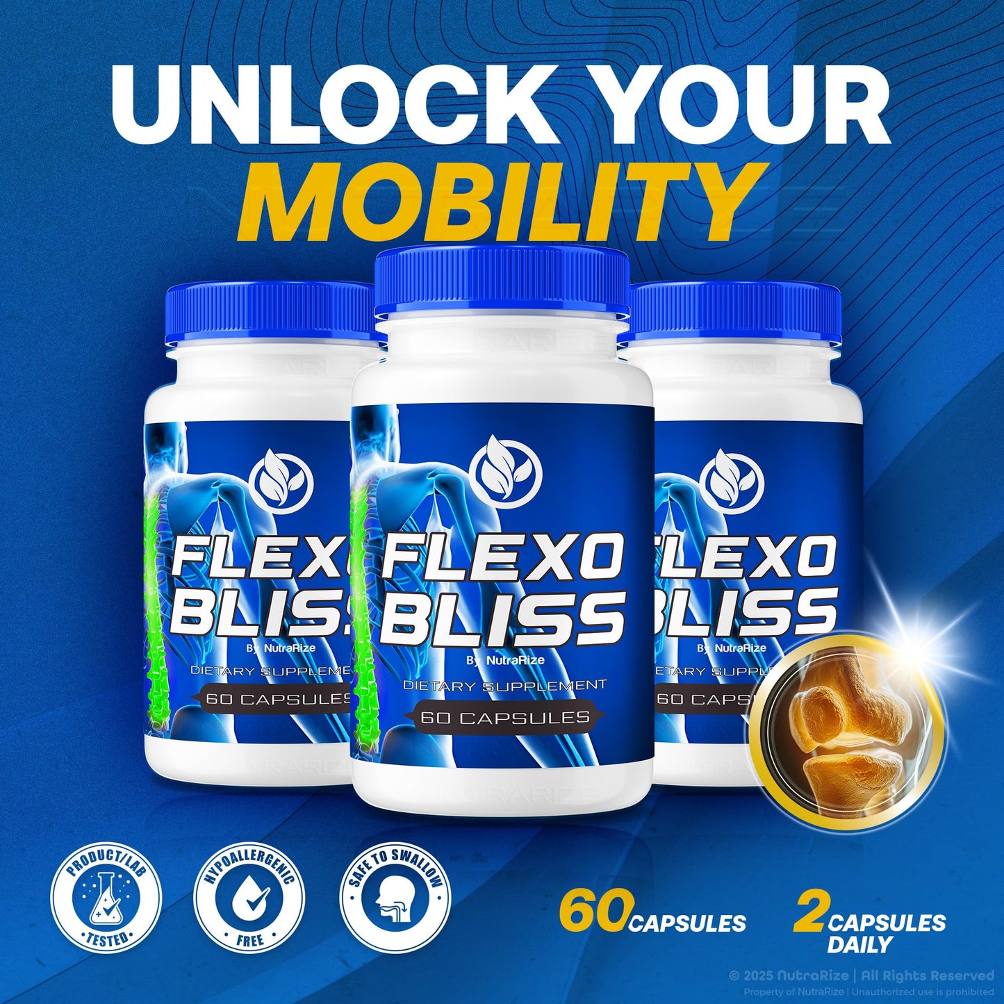 NutraRize Flexo Bliss, FlexoBliss Joint Health Support, All-Natural Supplement to Support Flexibility and Full Range of Motion, Official Flexo Bliss Reviews (60 Capsules) - dailyvitalstore
