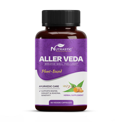 Nutrastic Aller Veda Respiratory Wellness Supplement with Pure Tulsi, Amla, Turmeric, and Neem | Natural Support for Healthy Breathing | 60 Caps - dailyvitalstore