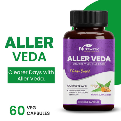Nutrastic Aller Veda Respiratory Wellness Supplement with Pure Tulsi, Amla, Turmeric, and Neem | Natural Support for Healthy Breathing | 60 Caps - dailyvitalstore
