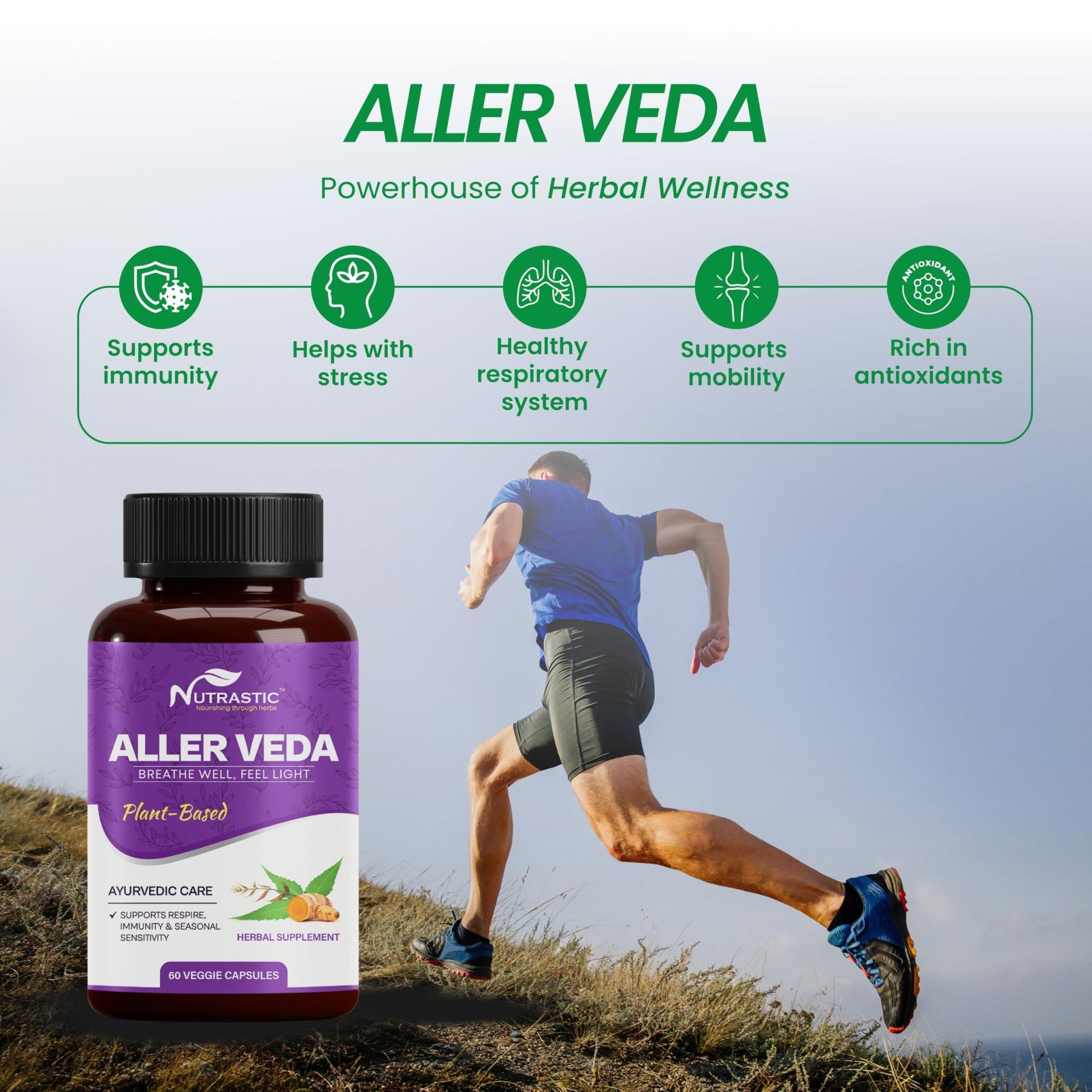 Nutrastic Aller Veda Respiratory Wellness Supplement with Pure Tulsi, Amla, Turmeric, and Neem | Natural Support for Healthy Breathing | 60 Caps - dailyvitalstore