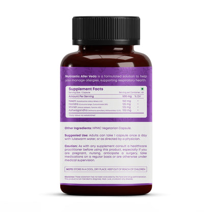 Nutrastic Aller Veda Respiratory Wellness Supplement with Pure Tulsi, Amla, Turmeric, and Neem | Natural Support for Healthy Breathing | 60 Caps - dailyvitalstore