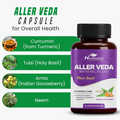 Nutrastic Aller Veda Respiratory Wellness Supplement with Pure Tulsi, Amla, Turmeric, and Neem | Natural Support for Healthy Breathing | 60 Caps - dailyvitalstore
