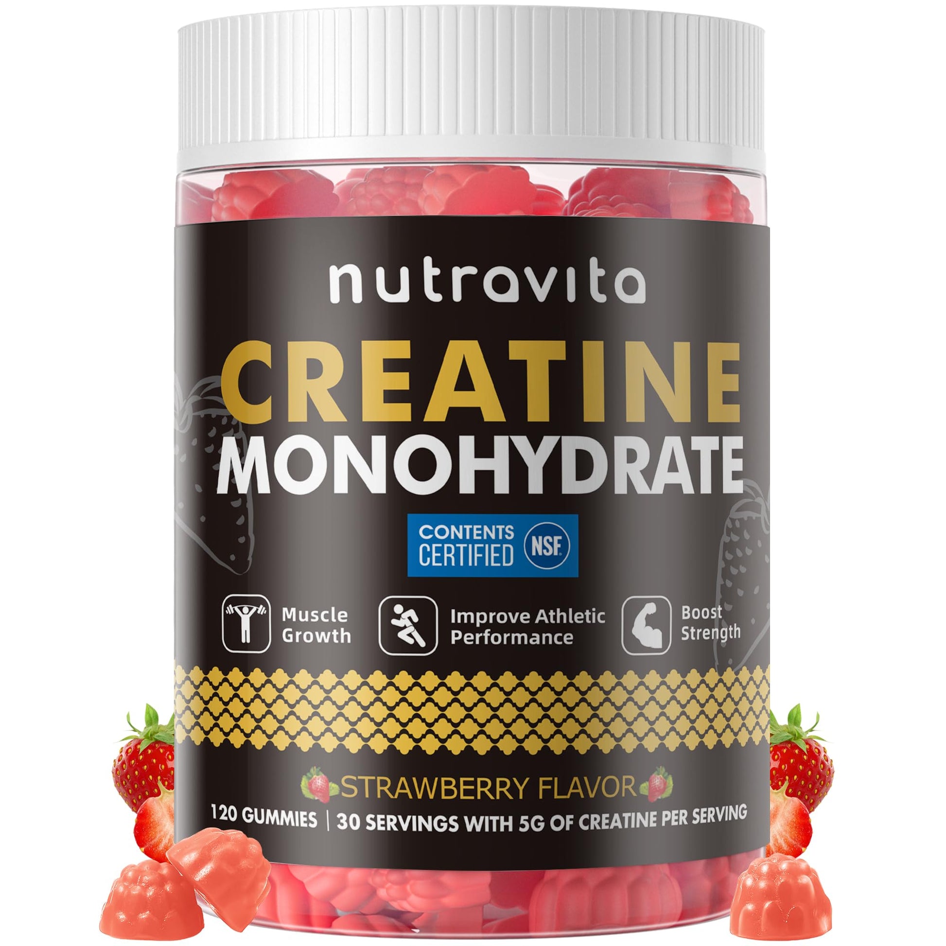 Nutravita NSF Certified Creatine Gummy - Creatine Monohydrate Gummies for Men & Women-5g of Creatine Monohydrate per Serving - Sugar Free, - dailyvitalstore