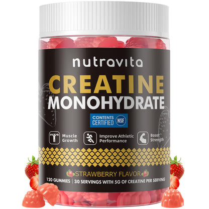 Nutravita NSF Certified Creatine Gummy - Creatine Monohydrate Gummies for Men & Women-5g of Creatine Monohydrate per Serving - Sugar Free, - dailyvitalstore