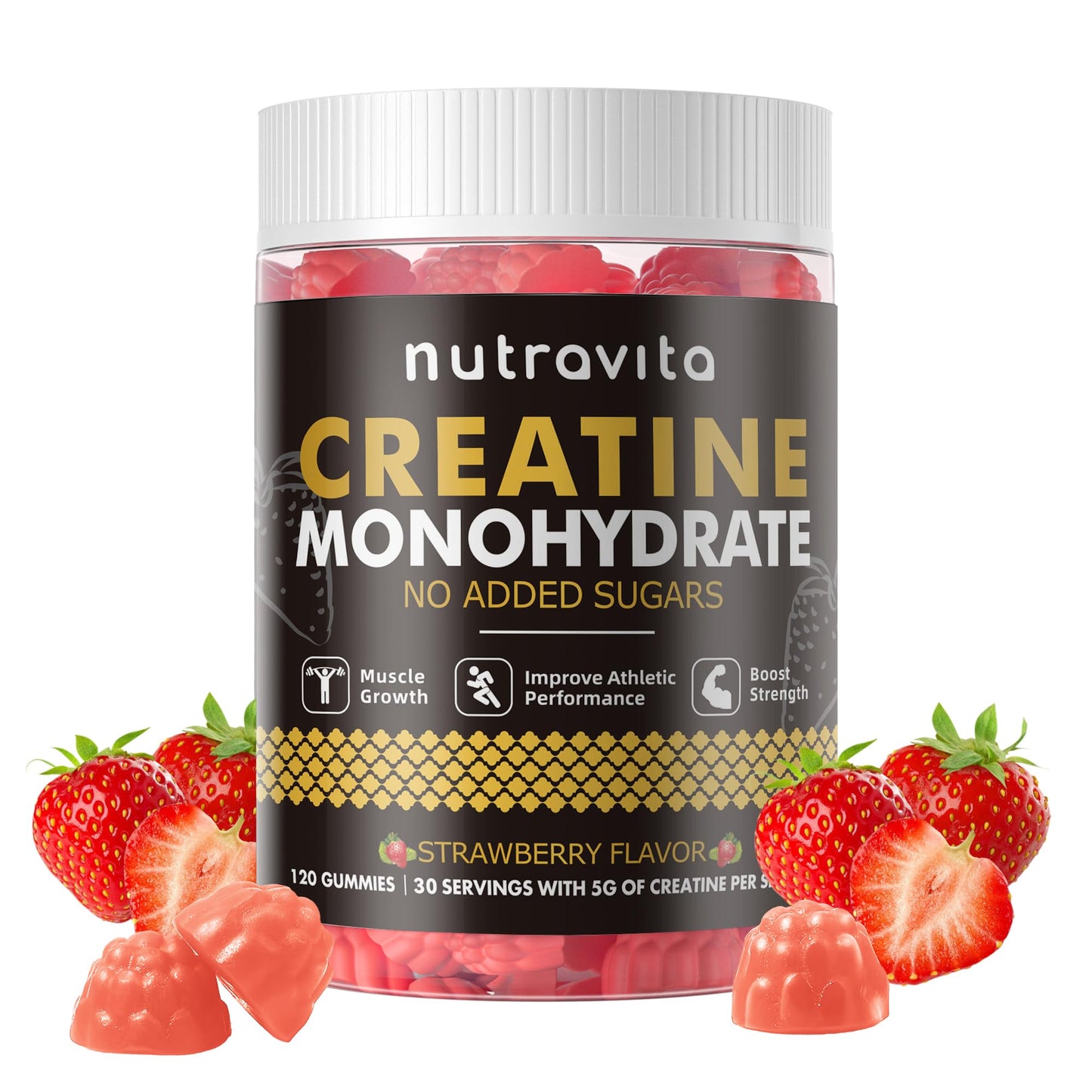 Nutravita NSF Certified Creatine Gummy - Creatine Monohydrate Gummies for Men & Women-5g of Creatine Monohydrate per Serving - Sugar Free, - dailyvitalstore