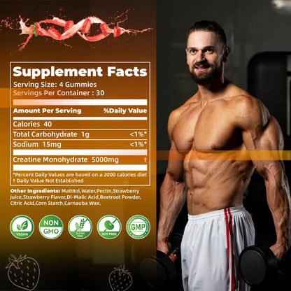 Nutravita NSF Certified Creatine Gummy - Creatine Monohydrate Gummies for Men & Women-5g of Creatine Monohydrate per Serving - Sugar Free, - dailyvitalstore