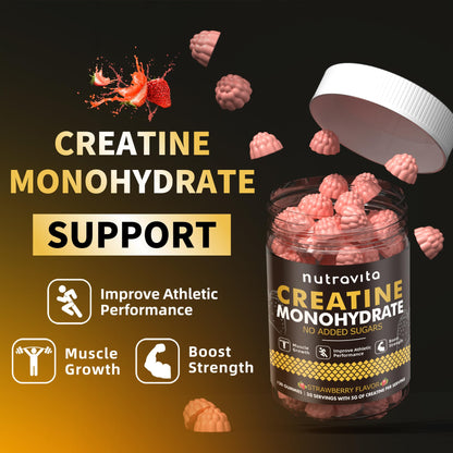 Nutravita NSF Certified Creatine Gummy - Creatine Monohydrate Gummies for Men & Women-5g of Creatine Monohydrate per Serving - Sugar Free, - dailyvitalstore