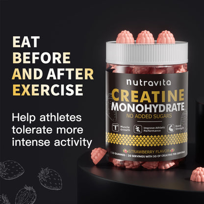 Nutravita NSF Certified Creatine Gummy - Creatine Monohydrate Gummies for Men & Women-5g of Creatine Monohydrate per Serving - Sugar Free, - dailyvitalstore